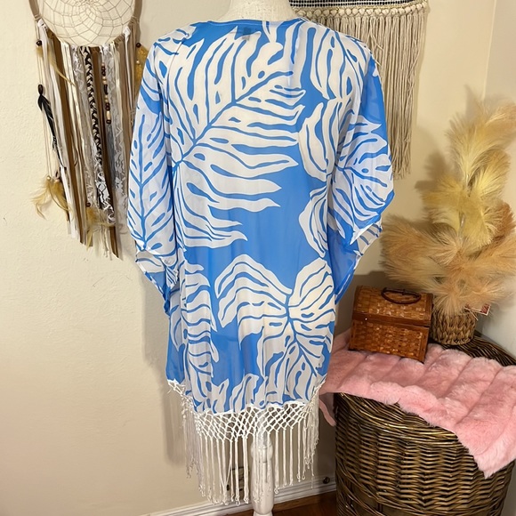 Turquoise & White Kimono/Cardigan by Club Z Collection/ Palm leaf Print/ Small - Picture 6 of 8